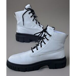 Timberland Women 9 Greyfield White Full Grain Leather Lace Up Ankle Boot New